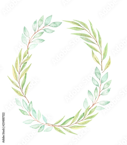 Wallpaper Mural Hand drawn watercolor illustration. Botanical wreath with eucalyptus, branches and leaves. Greenery. Floral spring Design elements. Perfect for wedding invitations, cards, prints, posters Torontodigital.ca