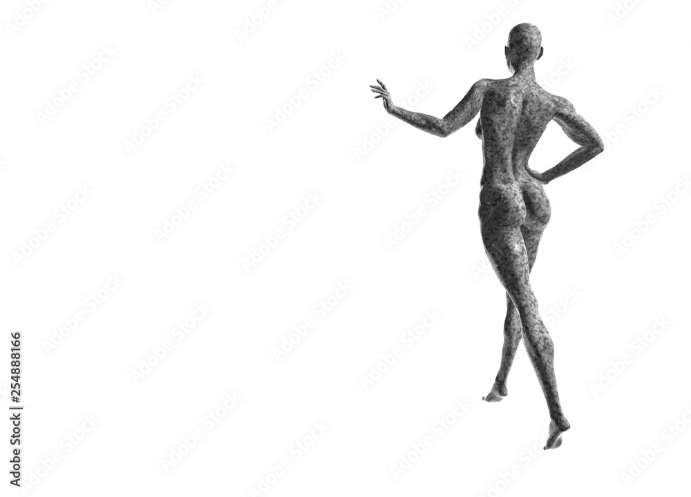 tall healthy fit sports girl made of marble isolated on a white background. 3d rendered medical illustration with copyspace for your text. Obesity and sports healthy lifestyle problems.