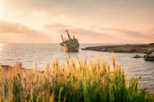 Abandoned ship Edro III near Paphos beach. Shipwreck Cyprus island photo