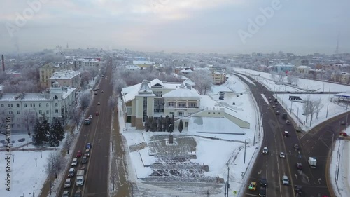 Top aerial view city Vladimir, Russia at winter day photo