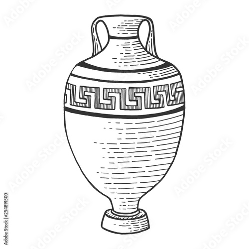 Antique greek amphora sketch engraving vector illustration. Scratch board style imitation. Hand drawn image.