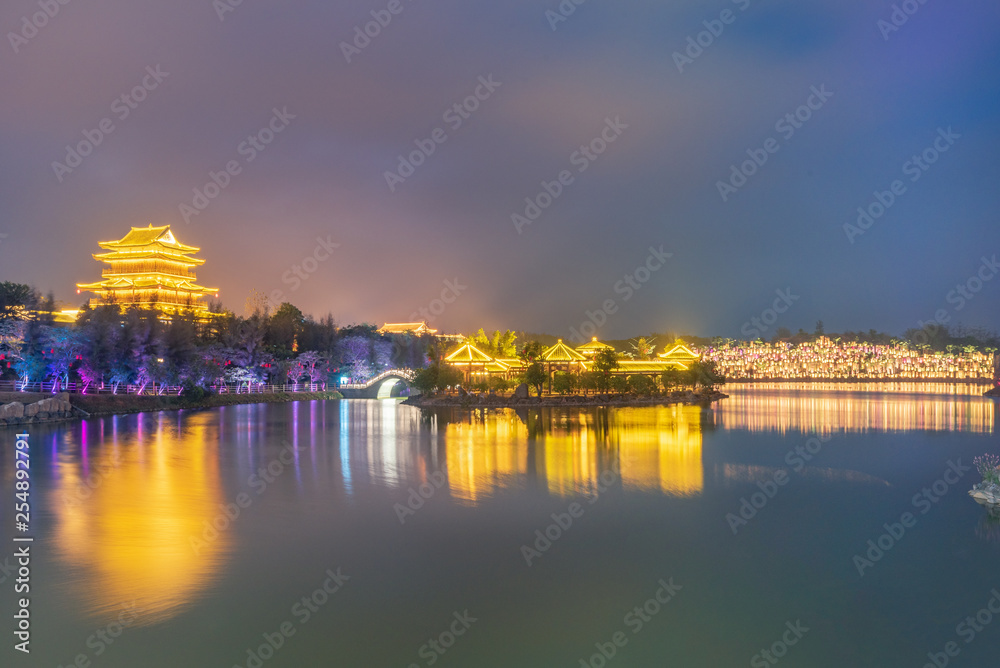 Night view of Wenchang Pavilion District, Confucius Cultural City, Suixi, Guangdong Province