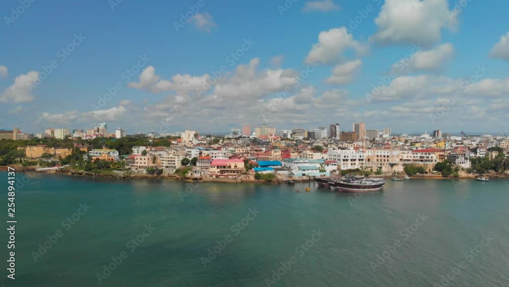 The old town and port of Mombasa, Kenya. Aerial shots during day light.