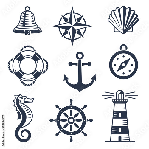Set of marine nautical icons