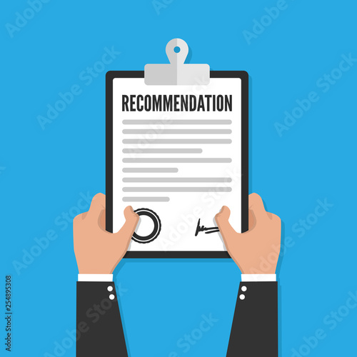 Recommendation clipboard with checklist. Flat design, vector photo
