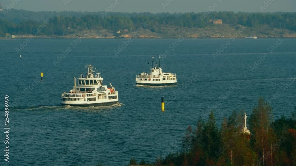 Aerial shot of two small transport ferrys in the baltic sea. Aerial shot of two small transport ferrys in the baltic sea.