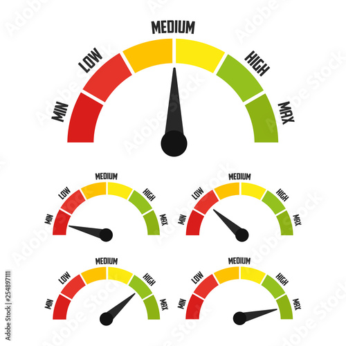 Speedometer icon or sign with arrow. Vector illustration.