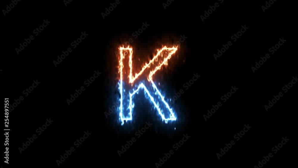 Letter K - outline fire and ice glowing on transparent background Letter K - outline fire and ice glowing on transparent background
