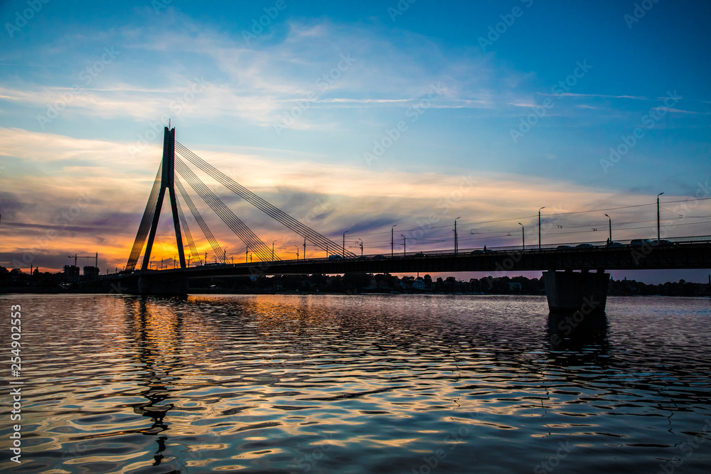 bridge at sunset in Riga