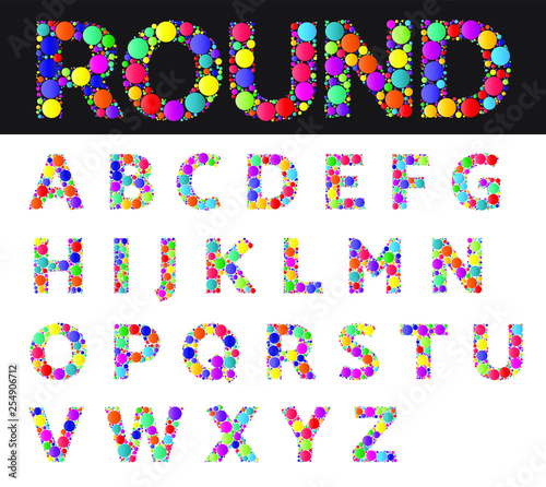 Vector font of circles of different colors.