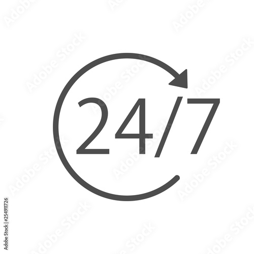 24 hours 7 days icon. Time clock icon vector illustration. Flat design.