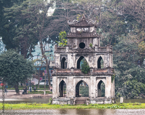 Turtle Tower in the center of Hoan Kiem Lake (Lake of the Returned Sword)