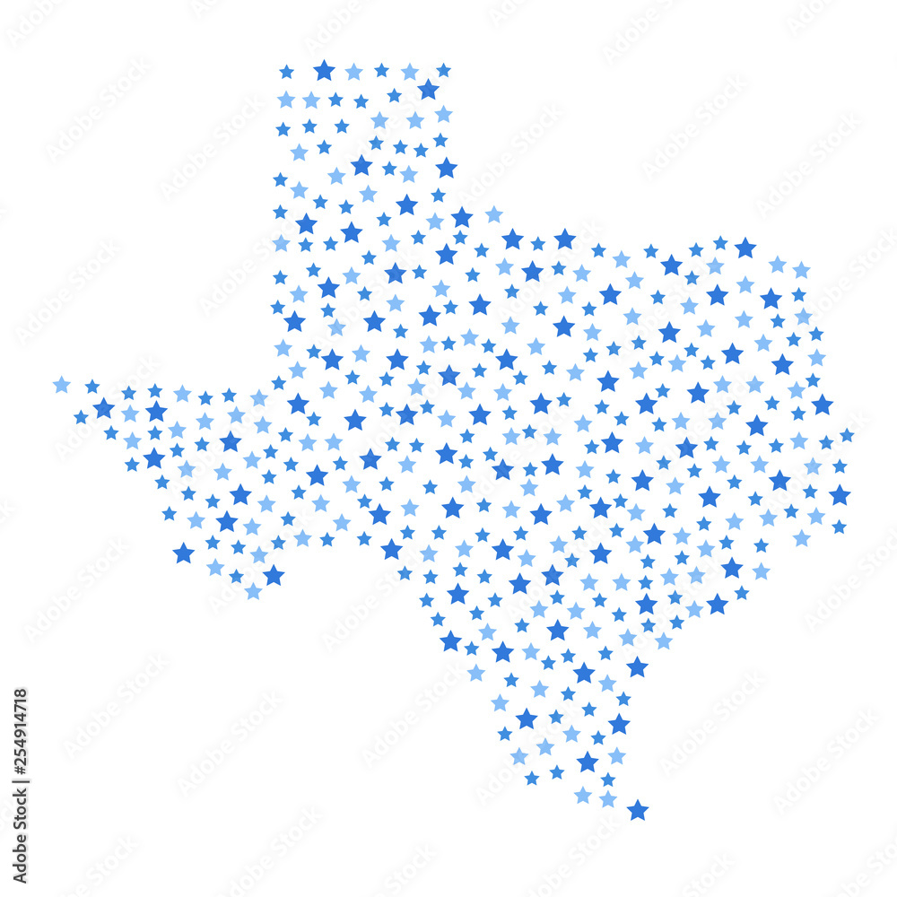 Texas, U.S. state map background with blue stars of different sizes vector illustration eps