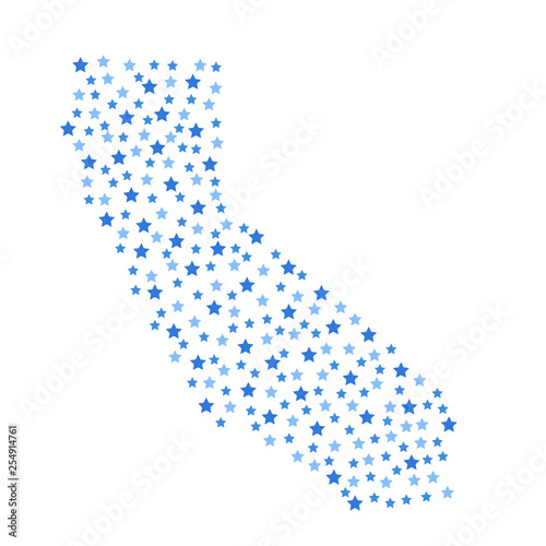 California, U.S. state map background with blue stars of different sizes vector illustration eps
