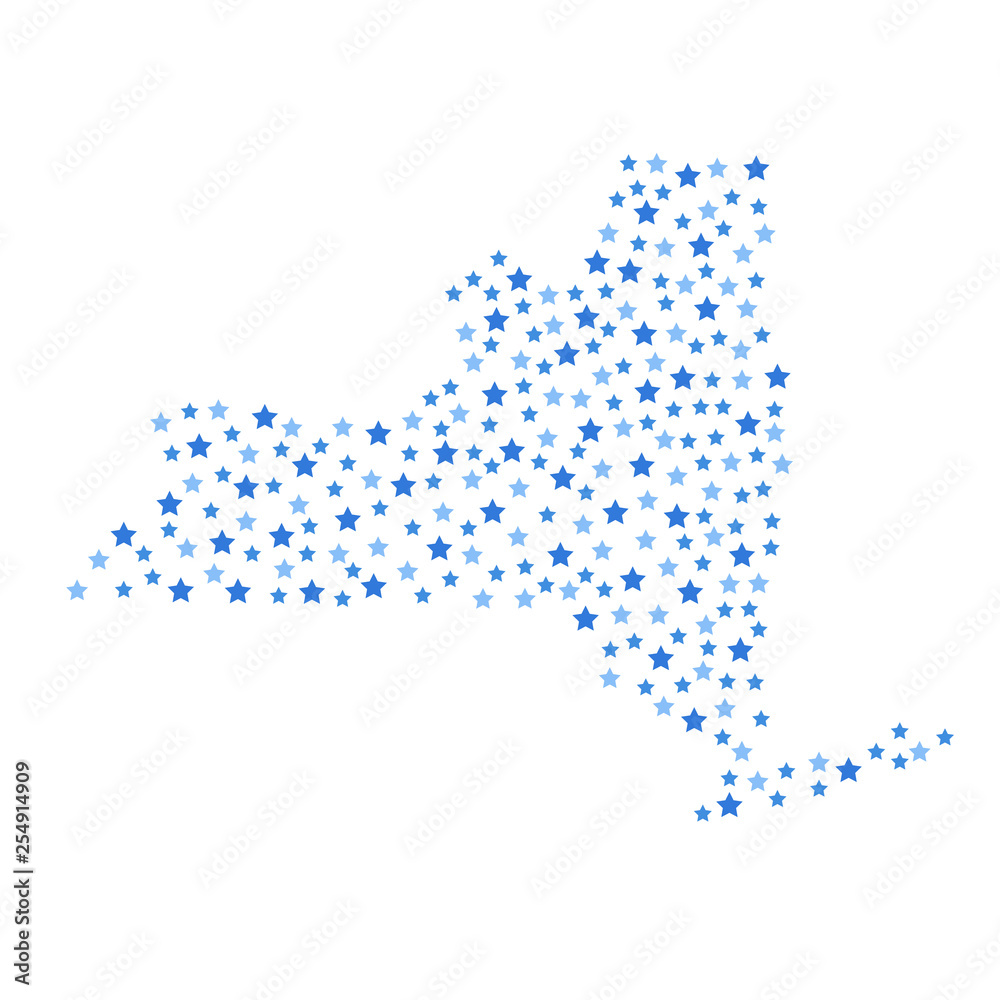 New York, U.S. state map background with blue stars of different sizes vector illustration eps