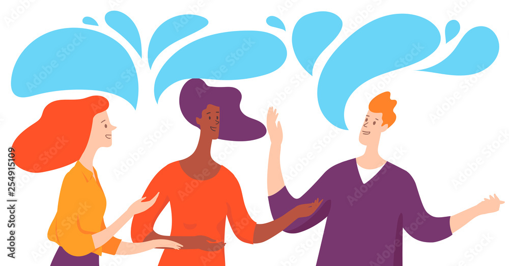 Vector illustration with three  business people taking conversation 