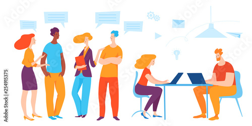 Business concept vector illustration. People work and comunicate. 