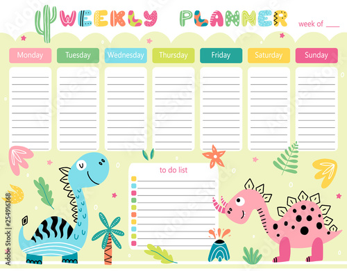 Weekly planner with dinosaurs