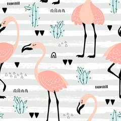 Fototapete Flamingomuster Rosa Flamingos im nahtlosen Design  © rosypatterns