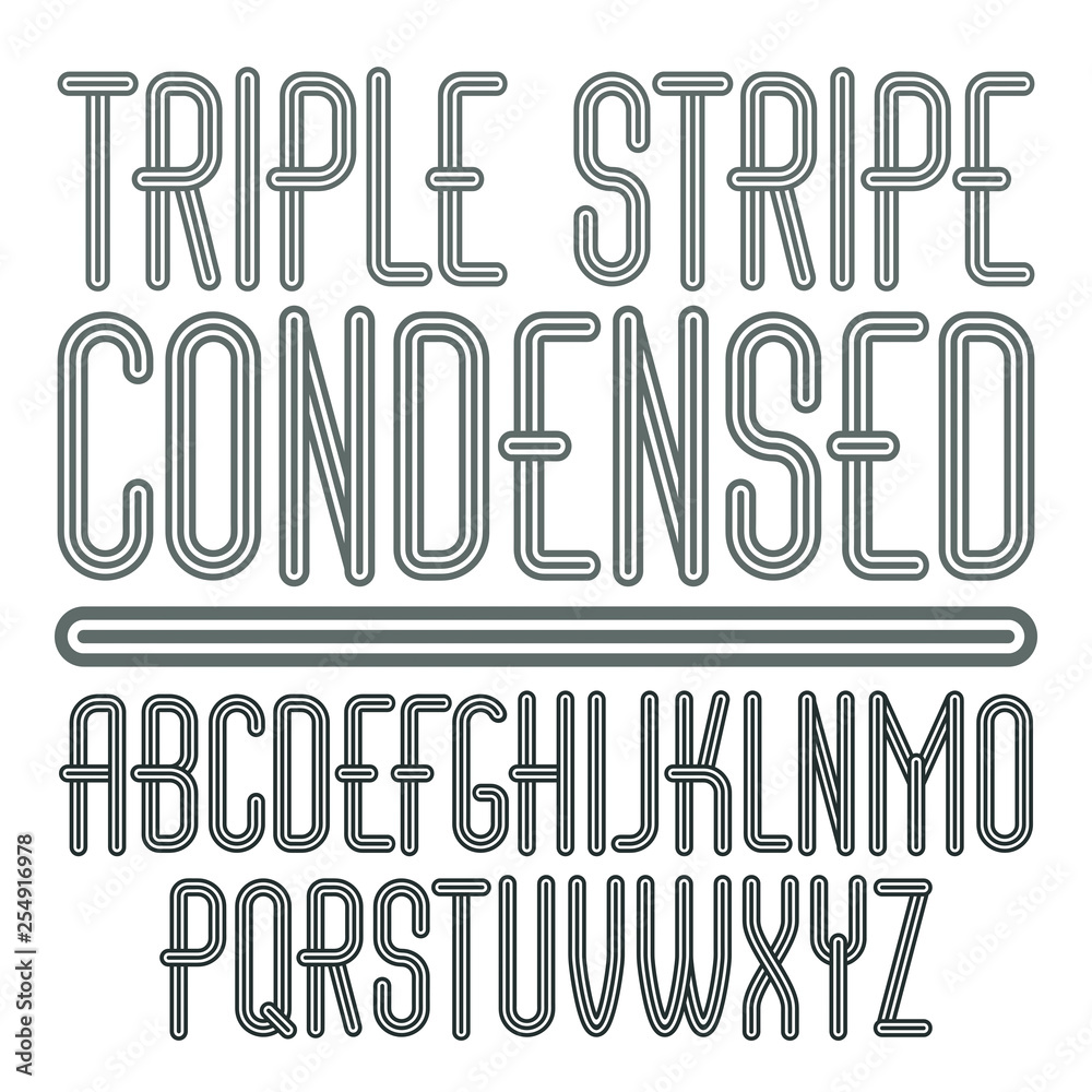 Vector Funky Capital English Alphabet Letters Collection Cool Condensed  Font Script From A To Z Can Be Used In Poster Art Created Using Triple  Stripy Parallel Lines Stock Illustration - Download Image