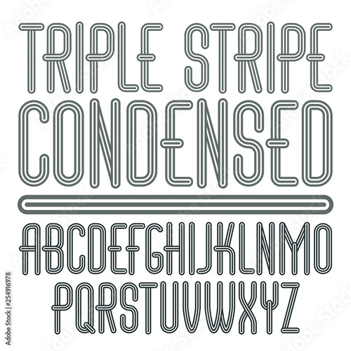 Vector Funky Capital English Alphabet Letters Collection Cool Condensed  Font Script From A To Z Can Be Used In Poster Art Created Using Triple  Stripy Parallel Lines Stock Illustration - Download Image