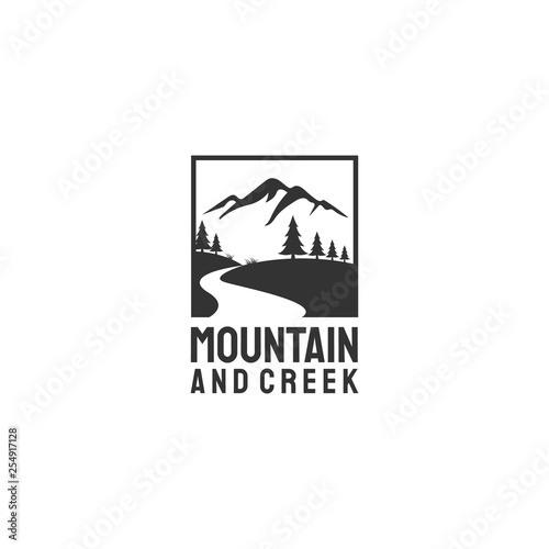 mountain and creeks or river logo designs
