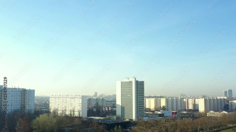 Drone flies over a Banlieue in Bordeaux, Gilles jaune suburb Drone flies over a Banlieue in Bordeaux, Gilles jaune suburb
