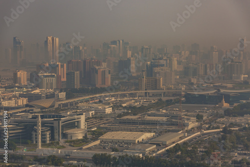 Dubai shrouded in a sandstorm as seen from the air 