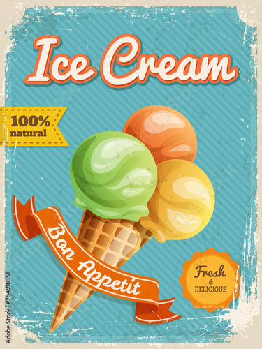 Vector Ice cream poster in vintage style with typography elements
