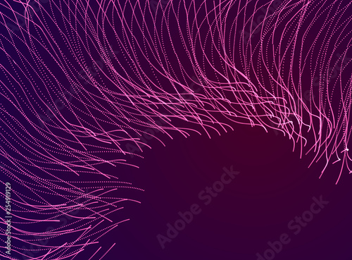Flowing magic energy particles over dark, wave of blended dots transparent tulle textile on wind. Curved dotted 3d lines vector effect illustration. 3d futuristic style.