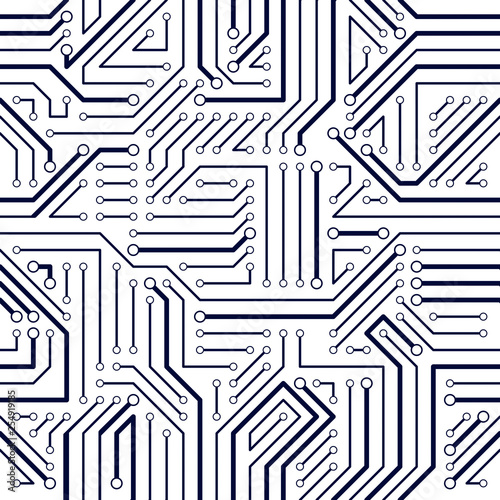 Circuit board seamless pattern, vector background. Microchip technology electronics wallpaper repeat design.