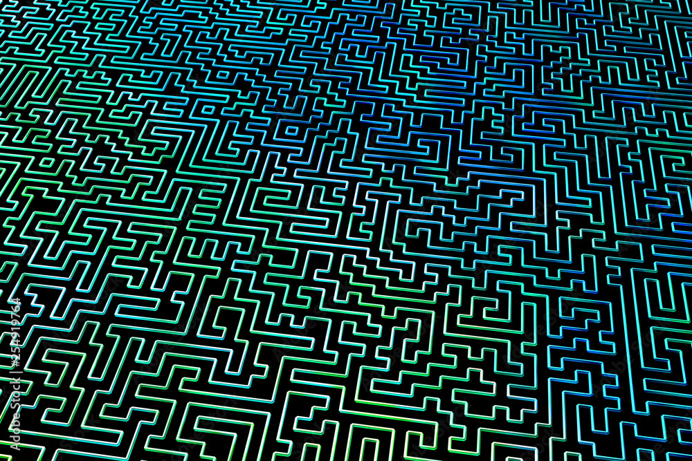 The maze is like an abstract three-dimensional pattern of psychedelic colors. 3D visualization, illustrations. I The maze is like an abstract three-dimensional pattern of psychedelic colors. 3D visualization, illustrations. I