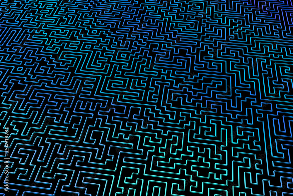 The maze is like an abstract three-dimensional pattern of psychedelic colors. 3D visualization, illustrations. I The maze is like an abstract three-dimensional pattern of psychedelic colors. 3D visualization, illustrations. I