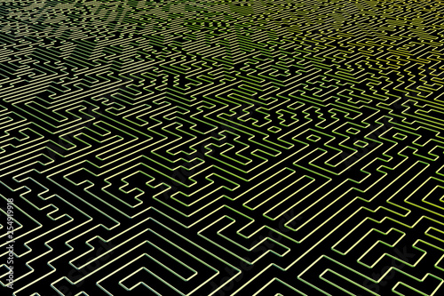 The maze is like an abstract three-dimensional pattern of psychedelic colors. 3D visualization, illustrations. I