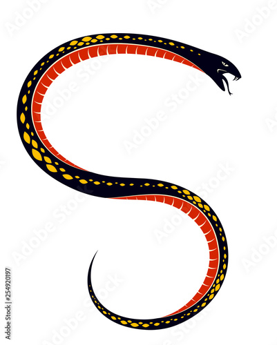 Venomous snake vintage tattoo, vector drawing of aggressive predator reptile, deadly poisoned serpent symbol, vintage style illustration.