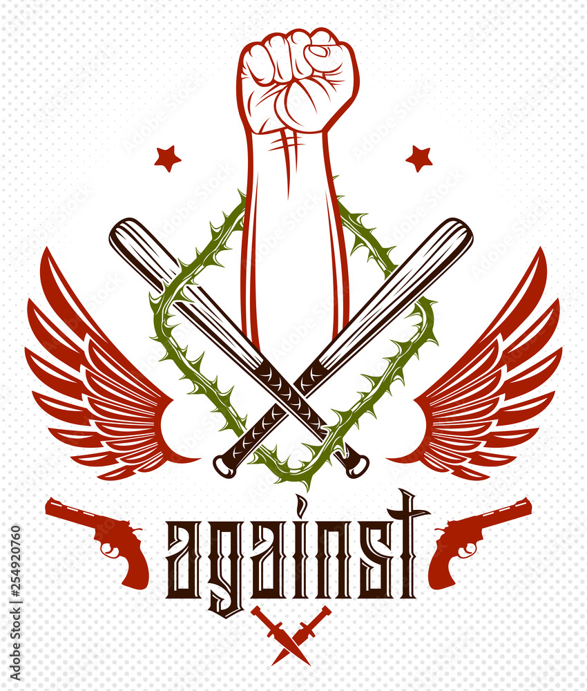 Revolution and Riot aggressive emblem or logo with strong clenched fist ...