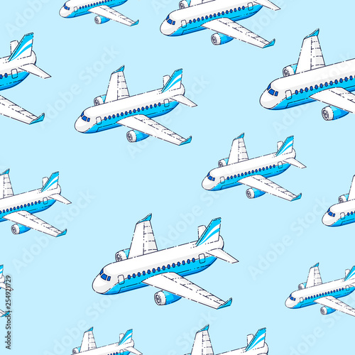 Planes seamless background, airlines air travel concept, vector wallpaper or web site background.