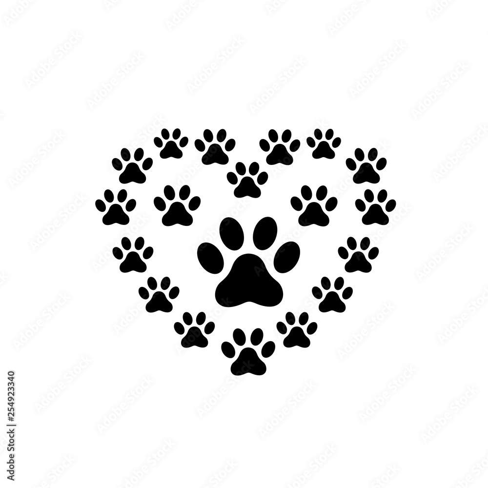 Pet paw love logo, Animal footprint with heart around logo Stock Vector |  Adobe Stock