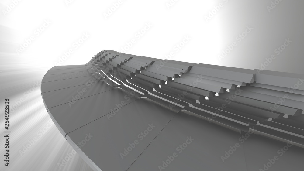 Obraz premium Abstrakcjonistyczna nowożytna futurystyczna architektura w kształcie round tubka tunel Z tomowym światłem. 3D renderowania tła ilustracji
