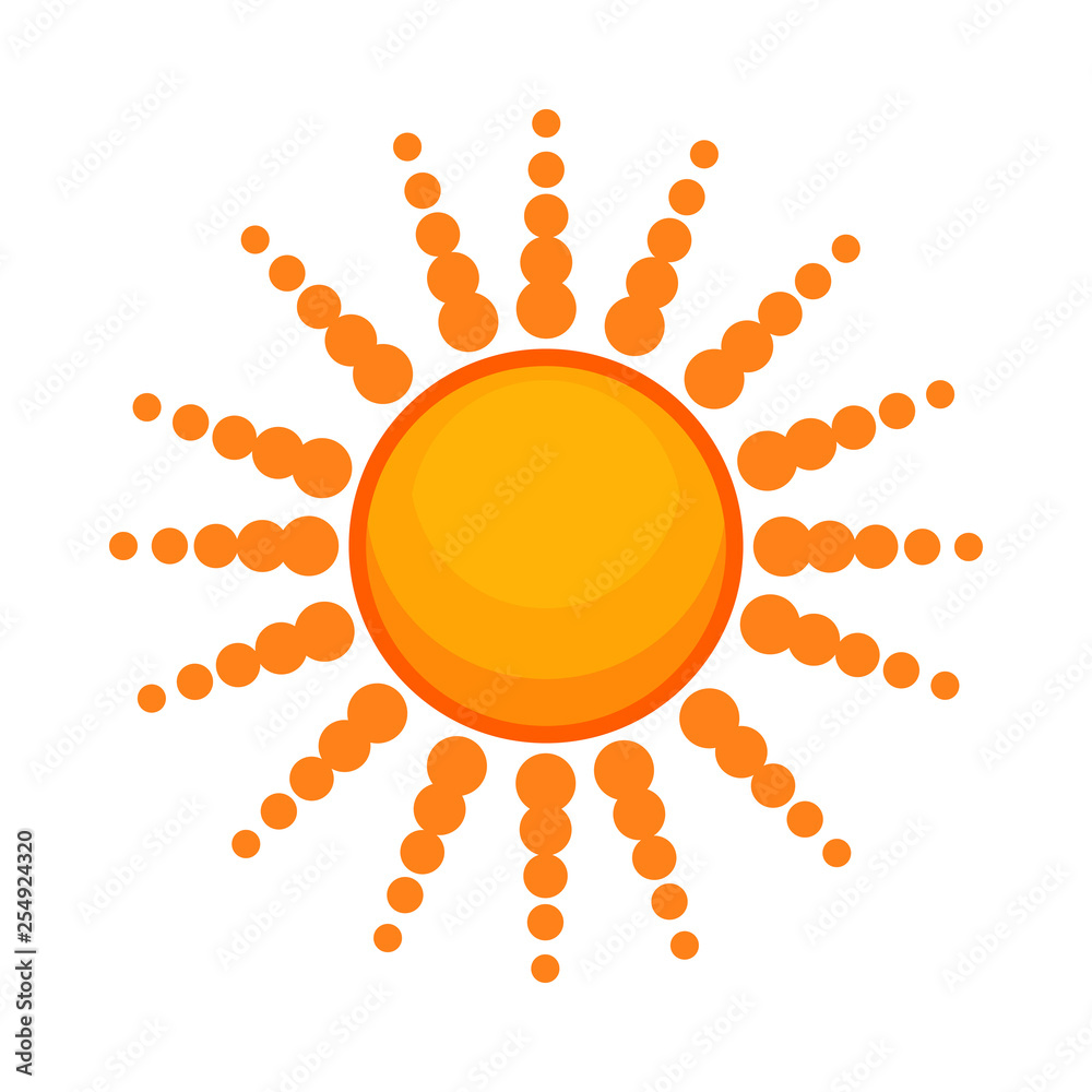 Bright orange sun flat icon. Sunlight, sunny weather, summer. Sun concept. Vector illustration can be used for topics like weather, season, climate Bright orange sun flat icon. Sunlight, sunny weather, summer. Sun concept. Vector illustration can be used for topics like weather, season, climate
