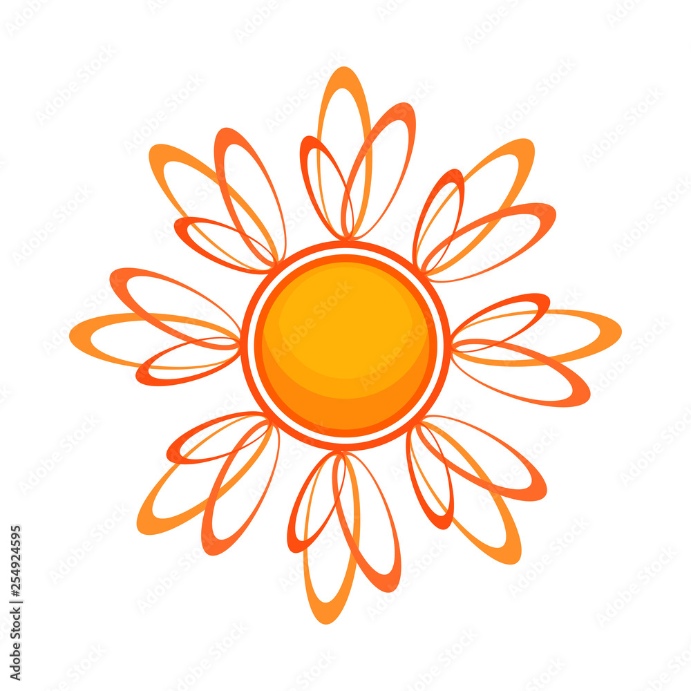 Flower-shape sun flat icon. Drawing, decorative element, sunlight. Sun concept. Vector illustration can be used for topics like design, springtime, weather