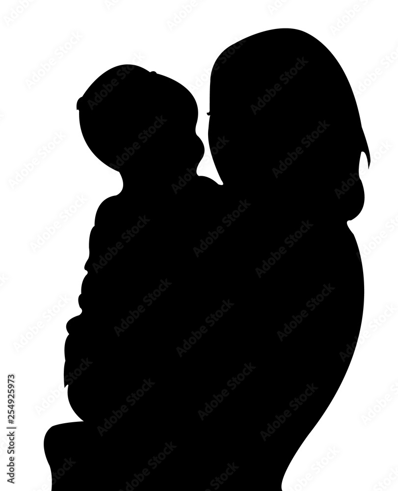 mother and baby together, silhouette vector