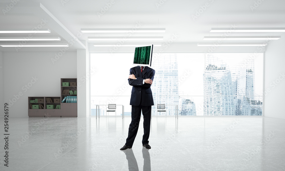 Fototapeta premium Businessman with monitor instead of head.