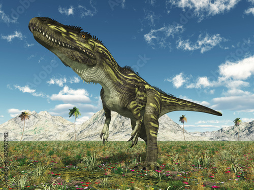 Dinosaurier Torvosaurus in einer Landschaft