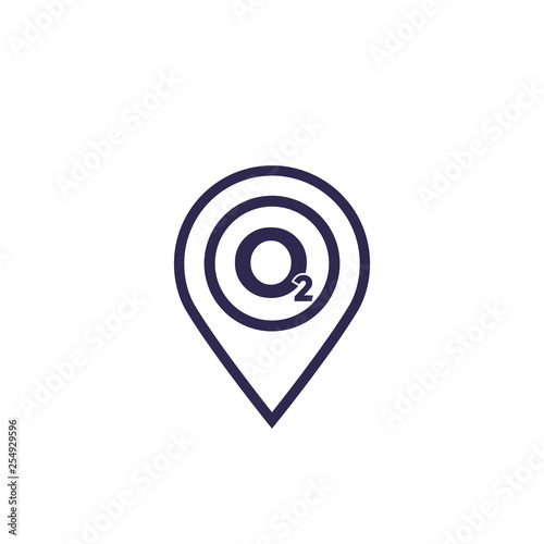 oxygen, o2 icon with marker, vector