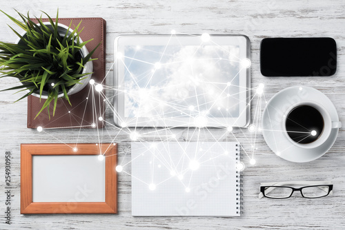 Social communication and global networking concept photo