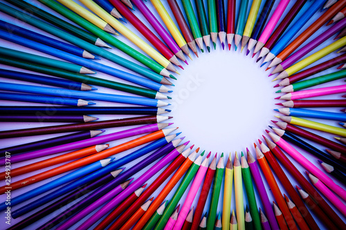 Circle shape, made from wood colored pencils