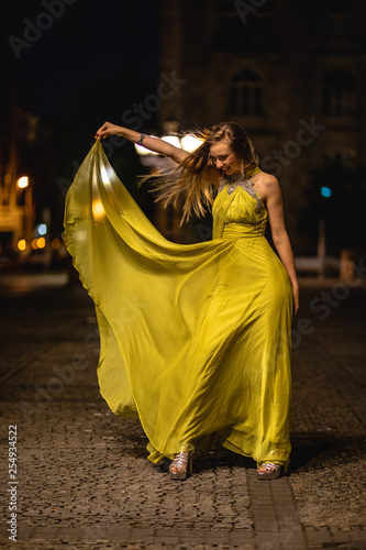 sexy woman in yellow dress
