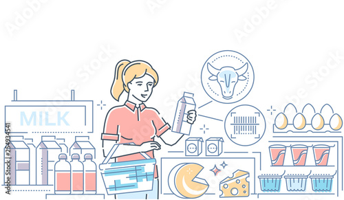 Dairy products - colorful line design style illustration