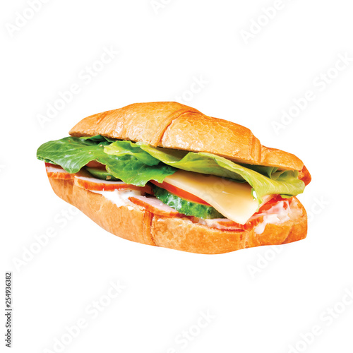 sandwich with ham and vegetables isolated on white